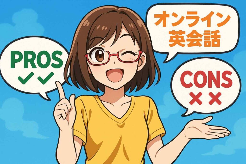 オンライン英会話でノートを書くメリットとデメリットを語る女性