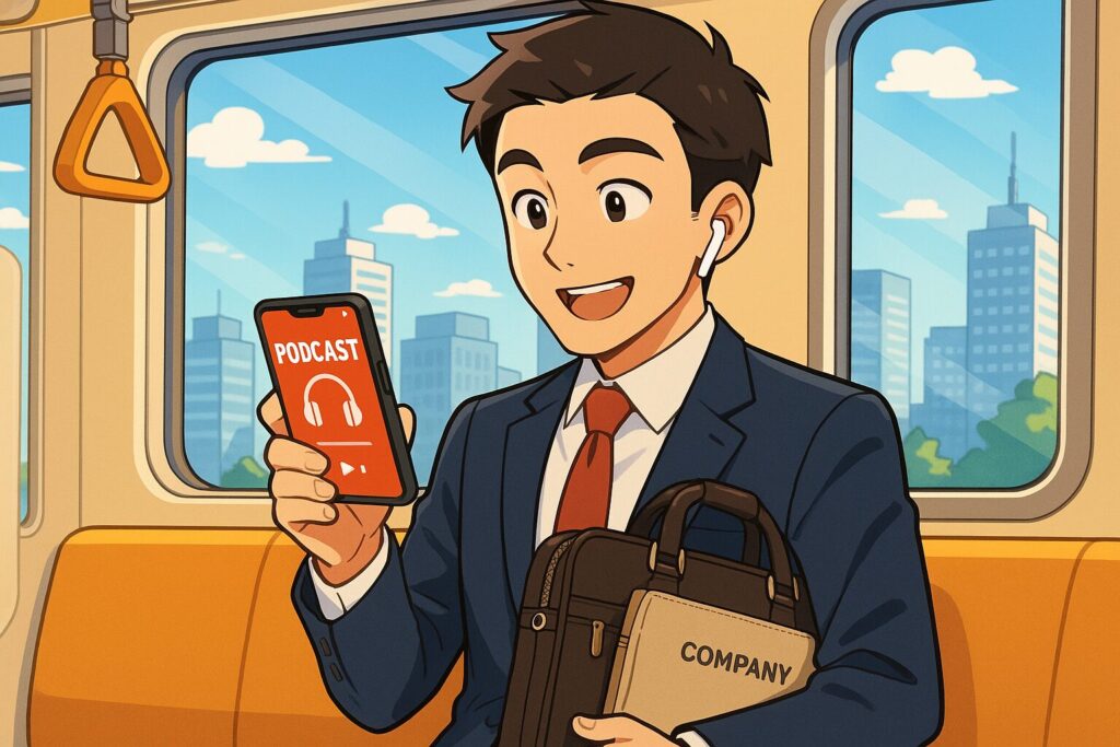 通勤時間を英語の学習時間にしているビジネスマン