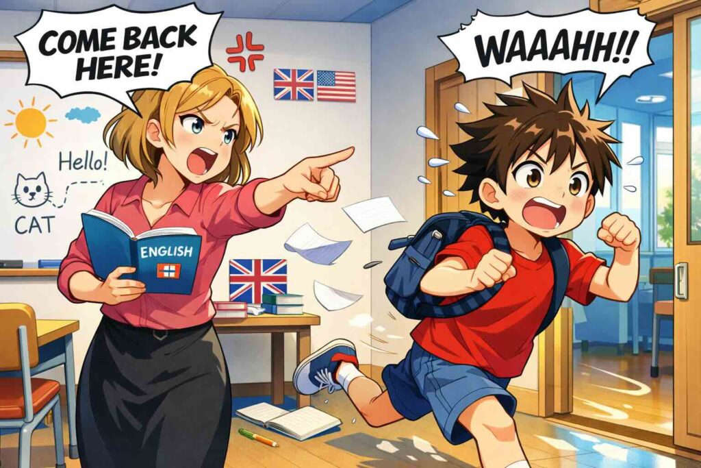 オンライン英会話で怒られる要因と対処法を実践する少年