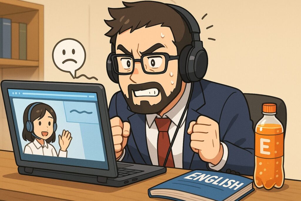 オンライン英会話でへこんだ時に頑張っているビジネスマン