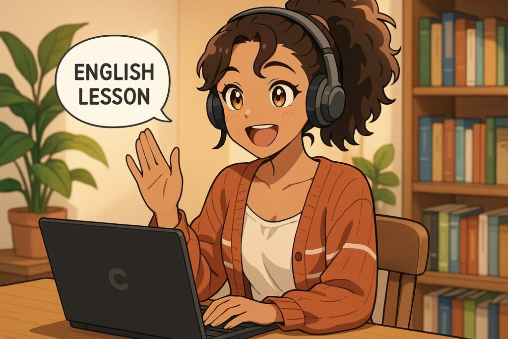 週2のペースでオンライン英会話を受講しているアメリカ人ハーフな女性大学生