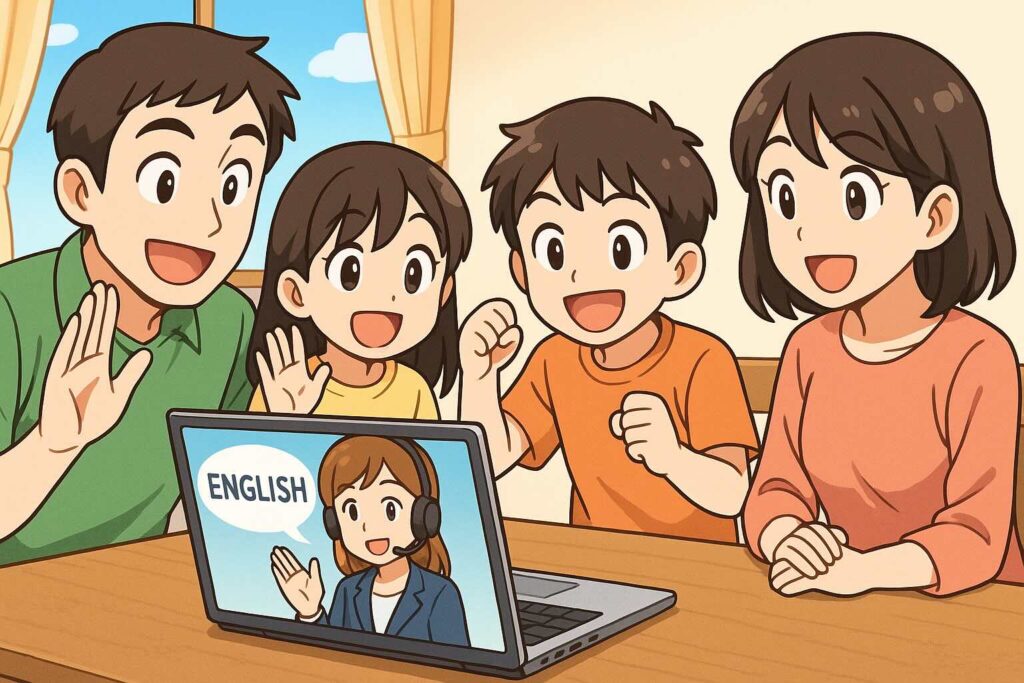 ネイティブキャンプのファミリープランを試している家族