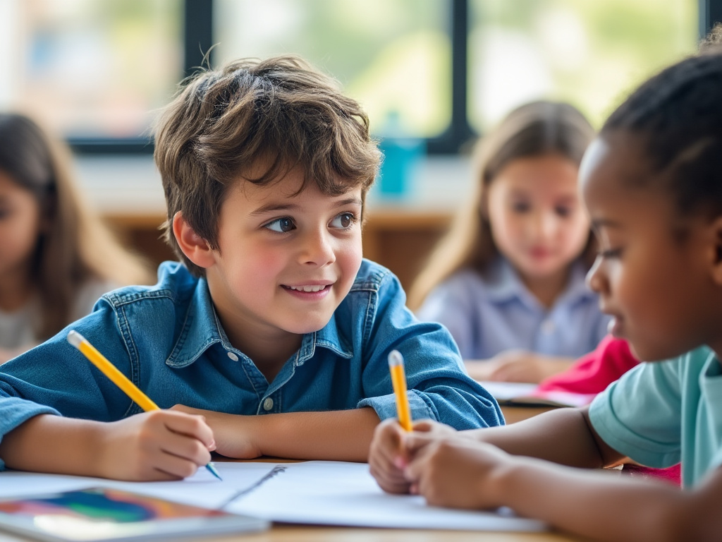 子どもたちが学校で学んでいる様子