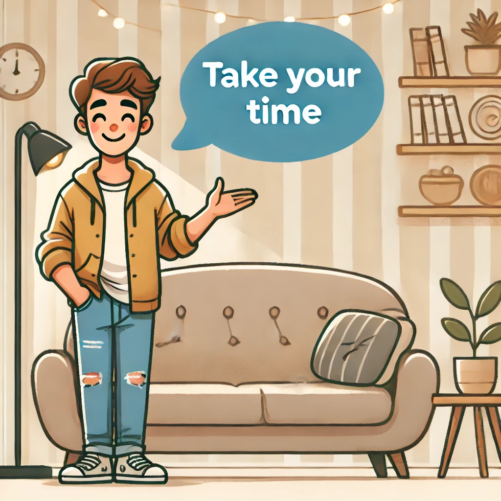 自宅に友達を招いてtake your timeと言っている人