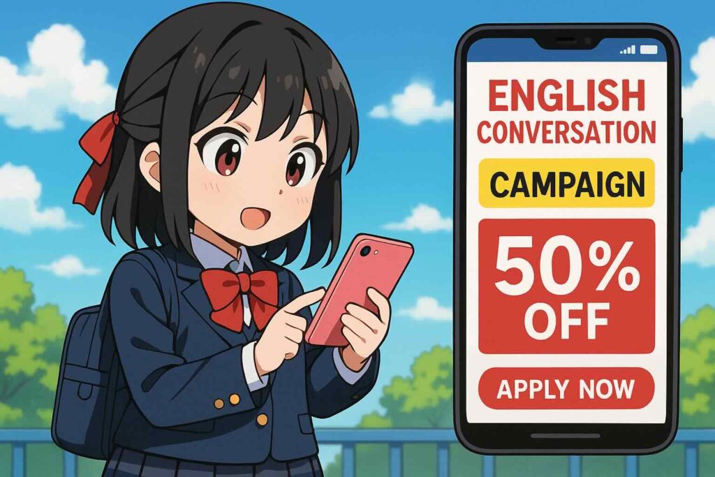 ネイティブキャンプのキャンペーンに関する口コミや評判を調べている女子高生