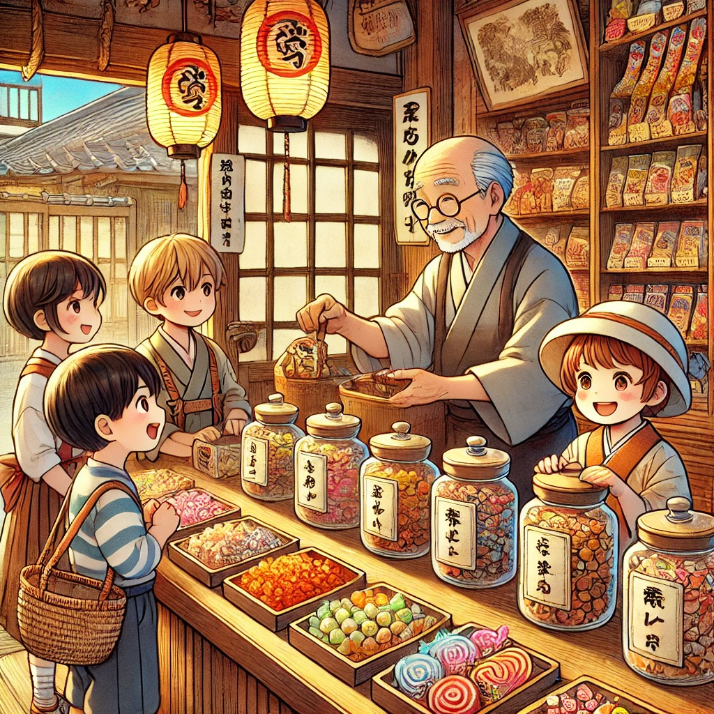 駄菓子屋に訪れる子供