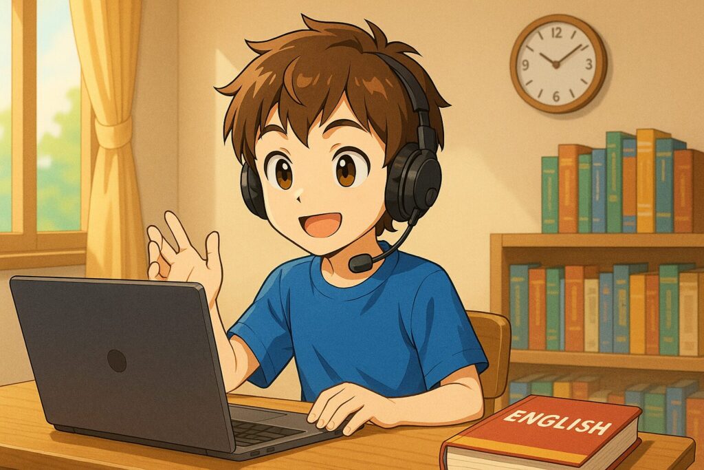 今からDMM英会話の8分レッスンを試そうとしている少年