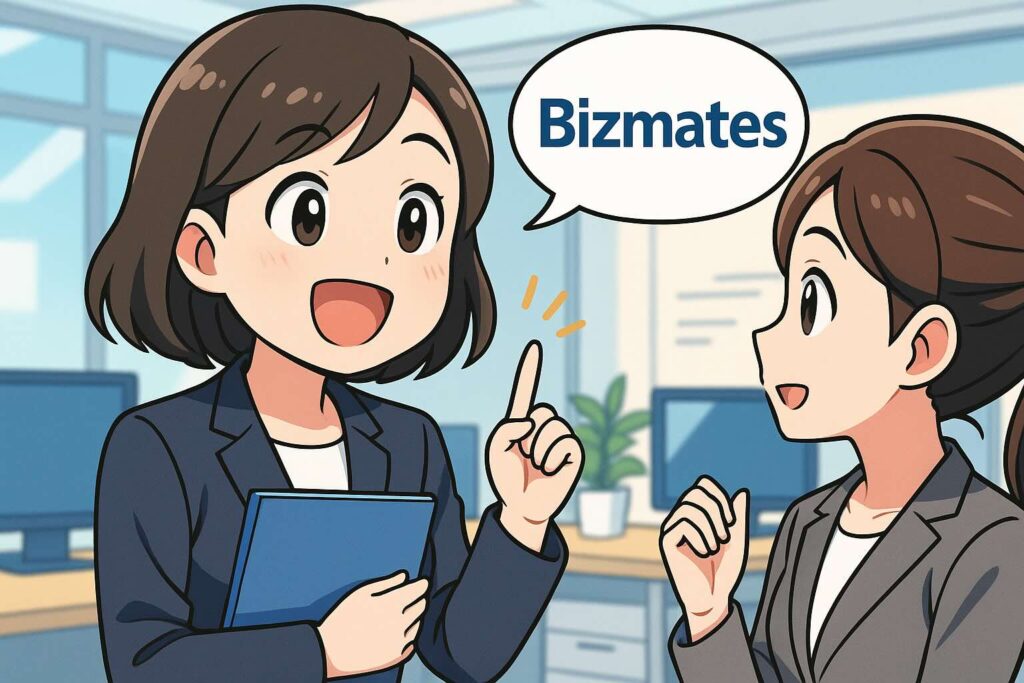 ビズメイツの印象を同僚に語る女性社員