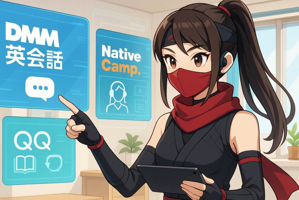 他社とCamblyの比較をしている女忍者