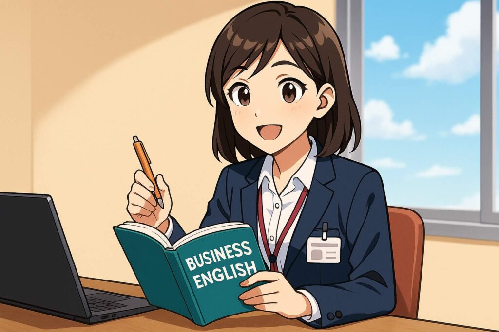 ビジネス英会話の学んでいる女性社員