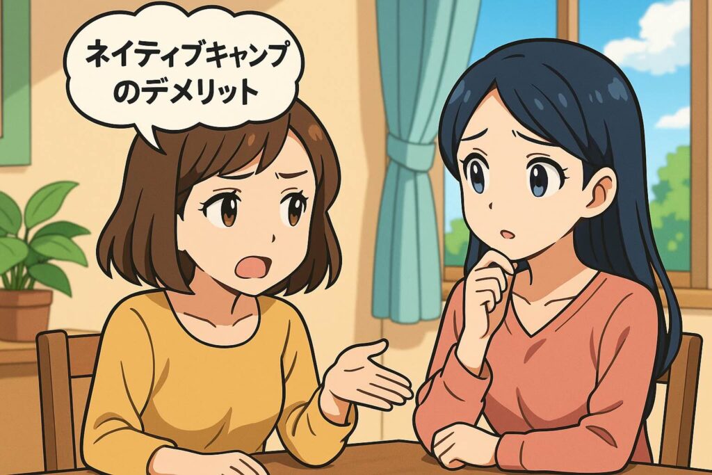 ネイティブキャンプのプレミアムプランのデメリットを友人に語る主婦