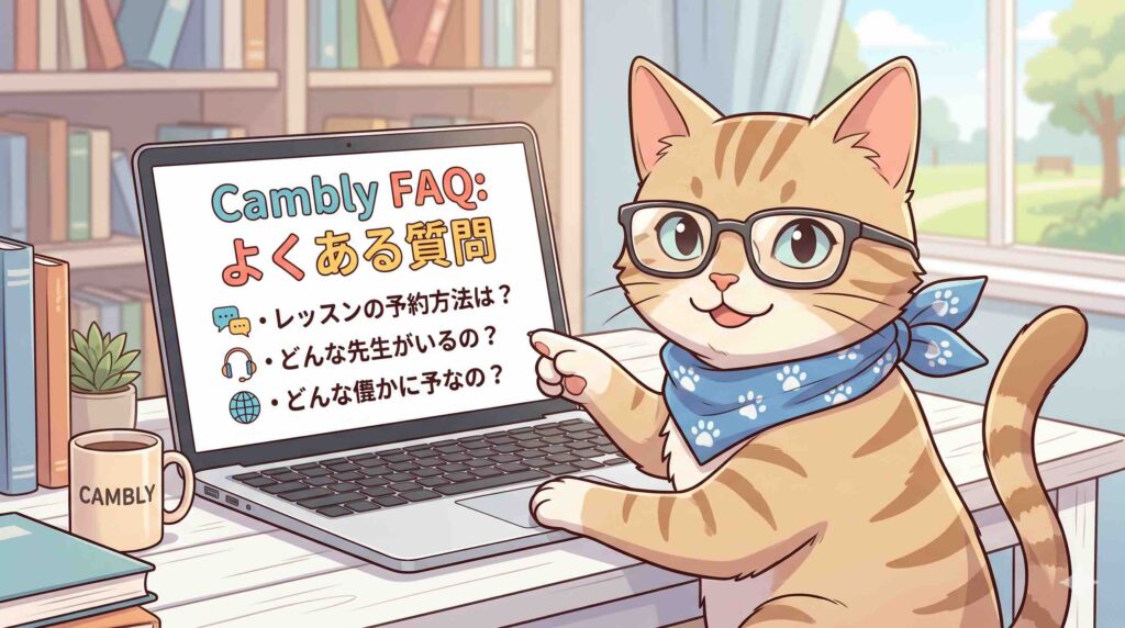 Camblyキャンペーンのよくある質問に答えるネコ