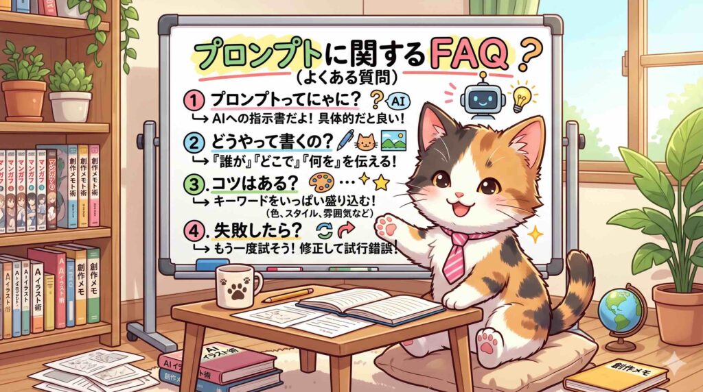 ChatGPTの英会話プロンプトにおけるFAQに答える猫