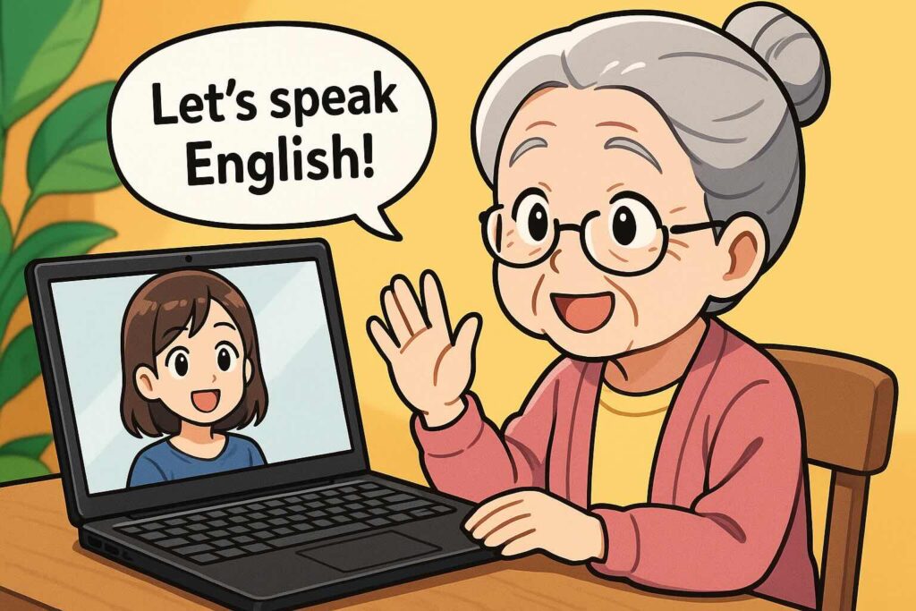 初心者におすすめな英会話ロールプレイのやり方を学ぶおばあちゃん