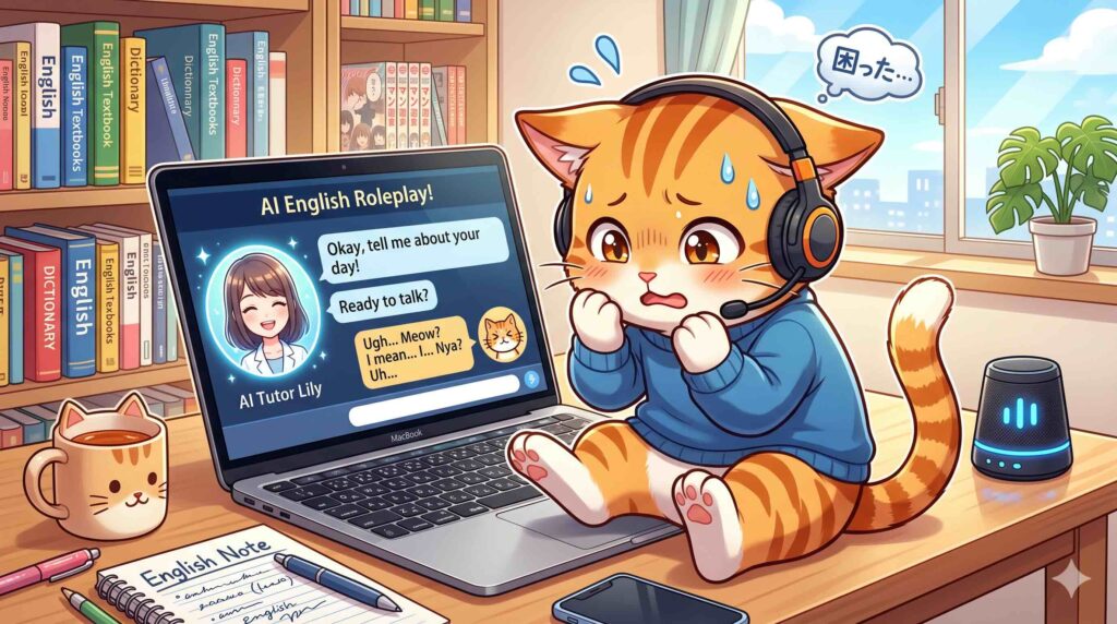 ChatGPTで英会話ロールプレイができない原因と対処法を実行する猫