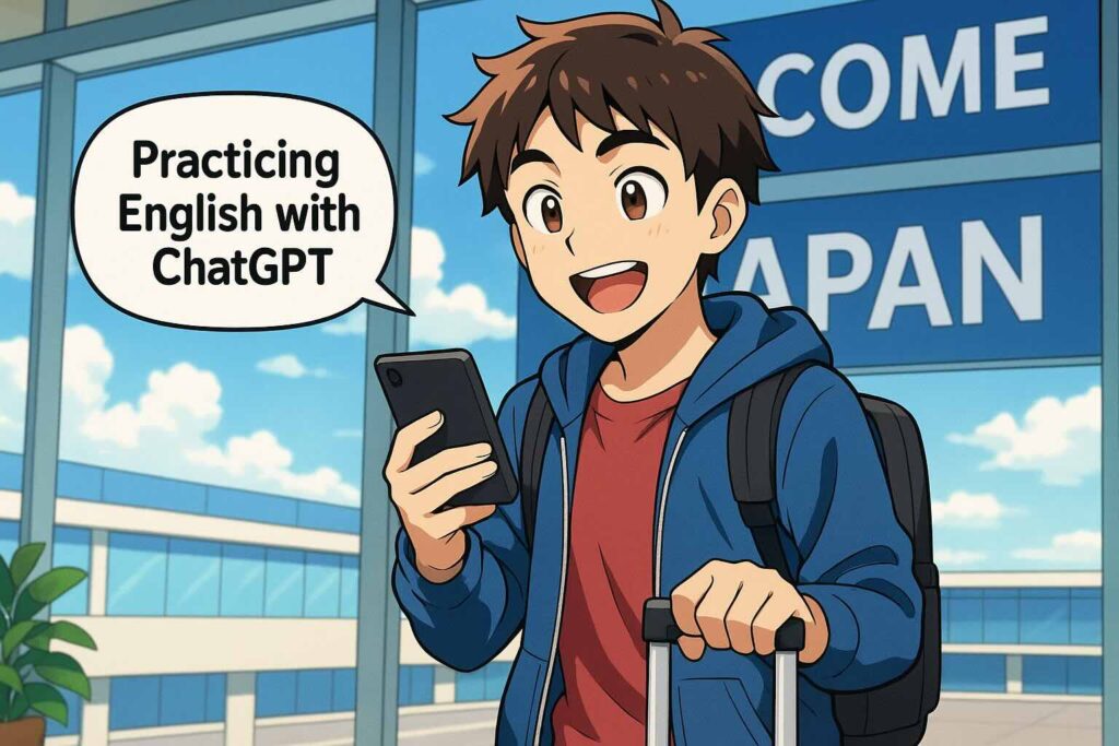 ChatGPT5を用いた英会話ロールプレイ練習のやり方を学んでいる大学生