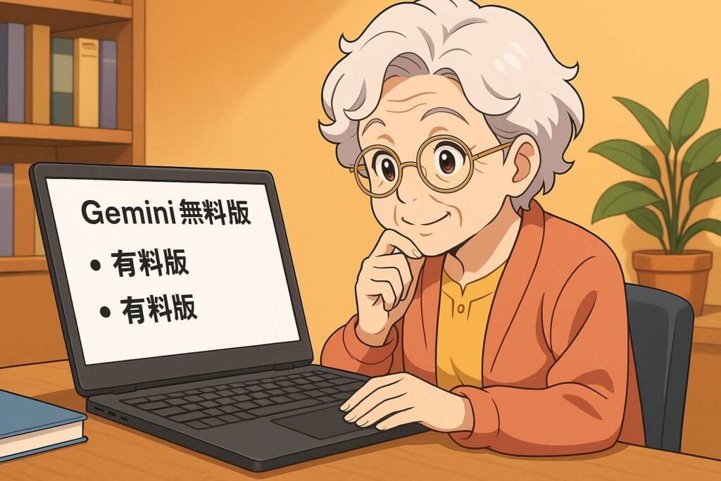 Gemini無料版と有料版の違いを調べている天才おばあちゃん