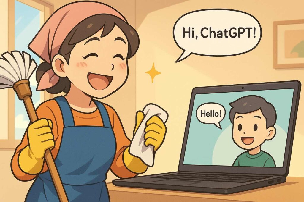 レベル別のChatGPT英会話プロンプト集を利用している女性
