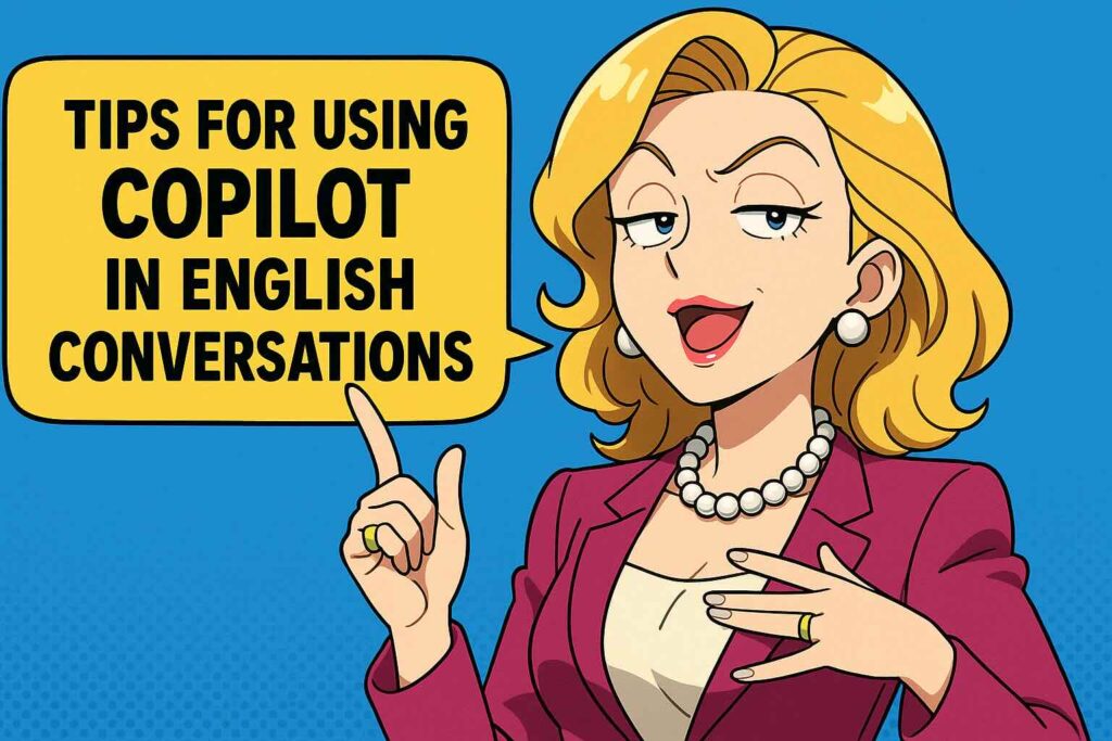Copilotを用いて英会話する際のコツを偉そうに話すお金持ちの主婦