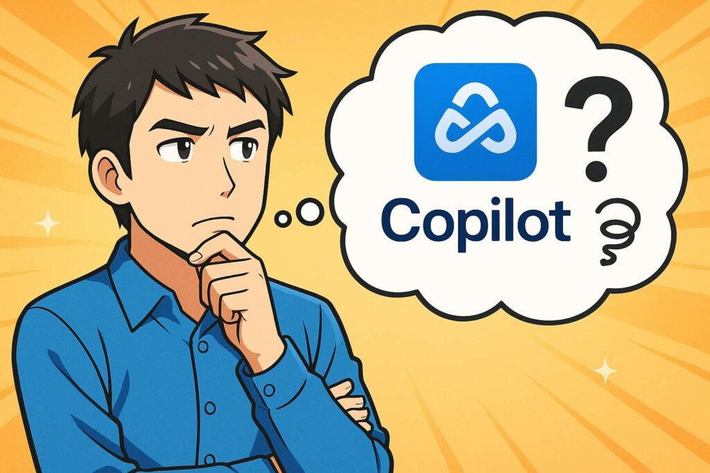 Copilotを用いた英会話練習の欠点を考える男性