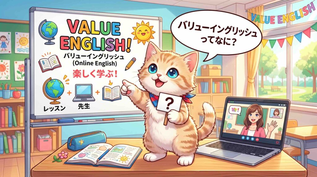 バリューイングリッシュのよくある質問をする子猫