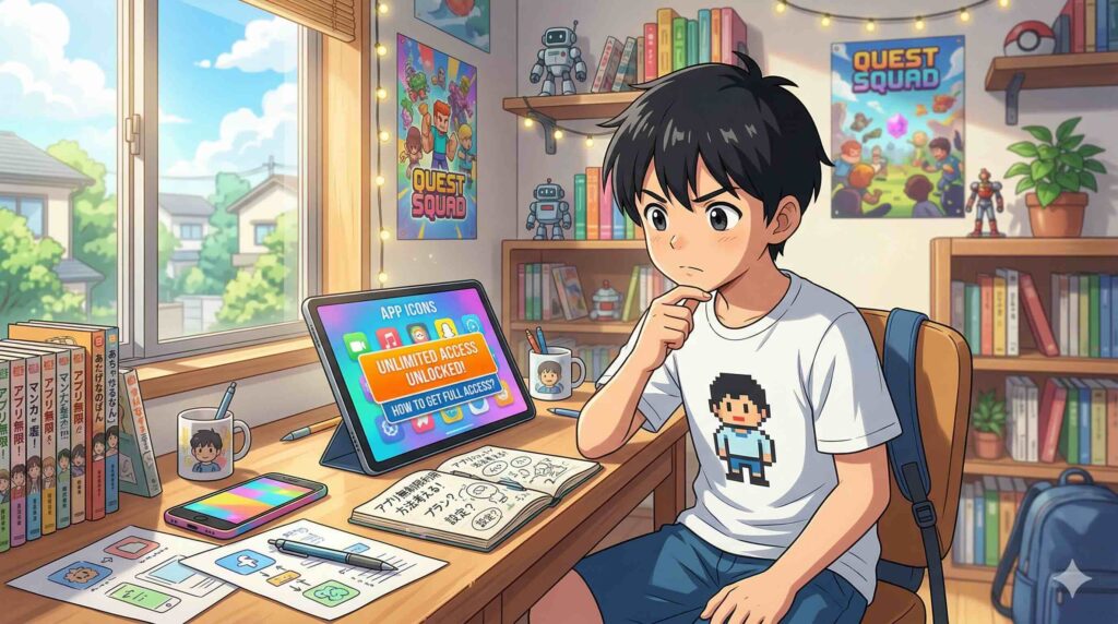 デュオリンゴのライフを無限で使う方法に悩む少年