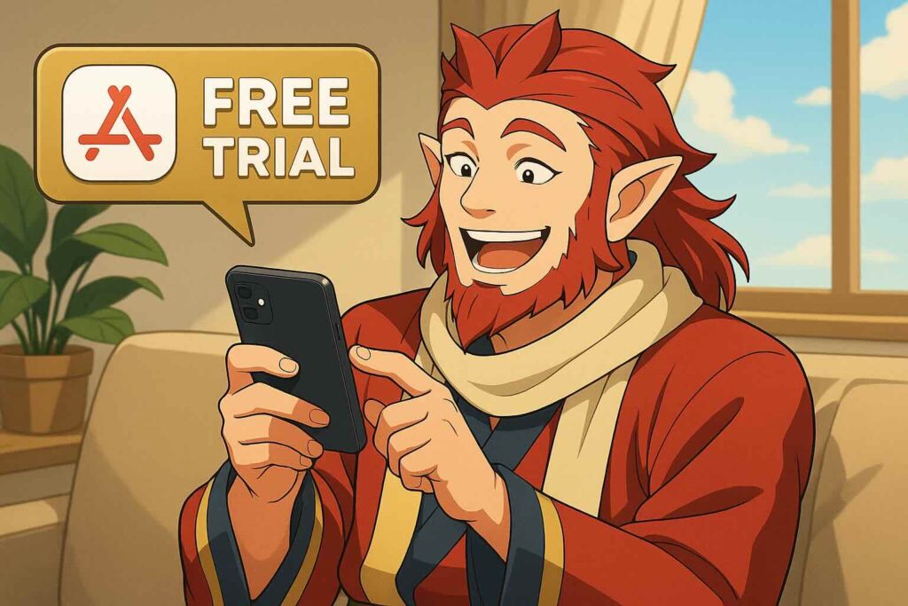 スーパーデュオリンゴの無料トライアルを楽しむ男性