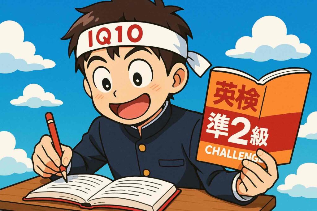 デュオリンゴを使った英検準2級の対策をしている男子高校生