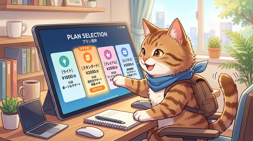 スーパーデュオリンゴの料金を調べる猫