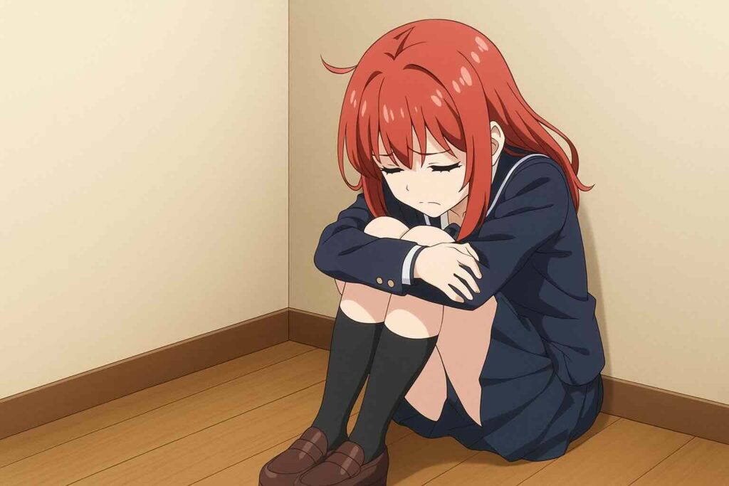 単語学習における私の失敗談を語りへこむ女性