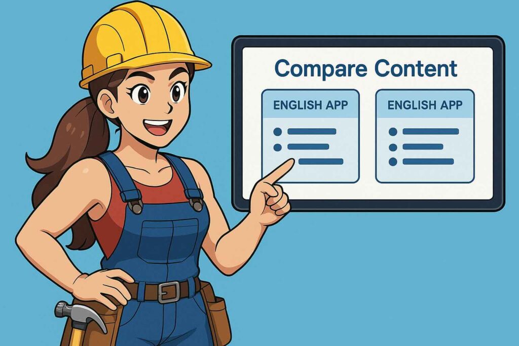 スピークバディとスピークのシステムを比較する女性