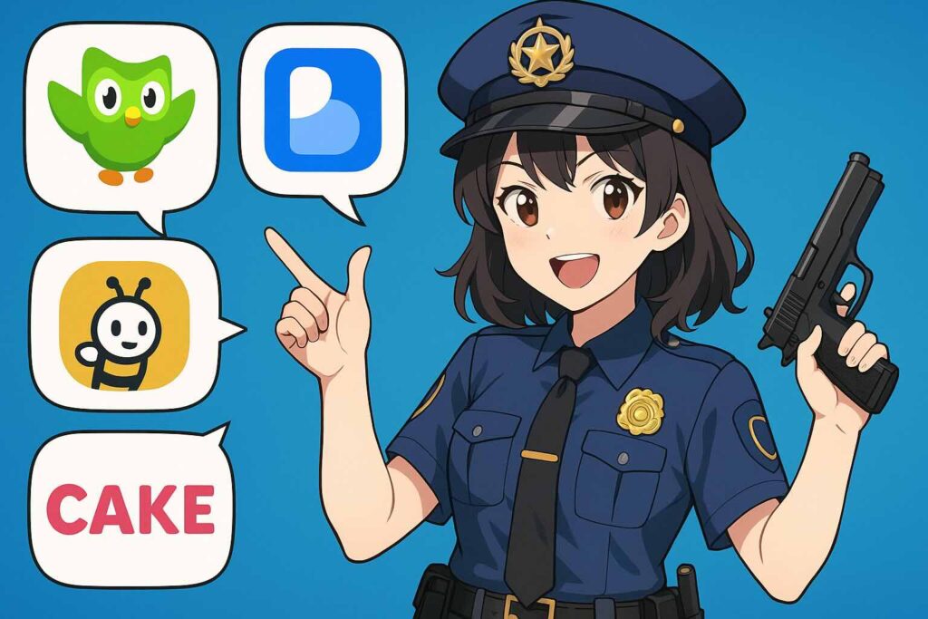 他におすすめな英語アプリを紹介する女性