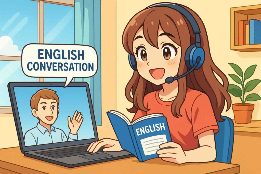 英会話を学習する女子学生