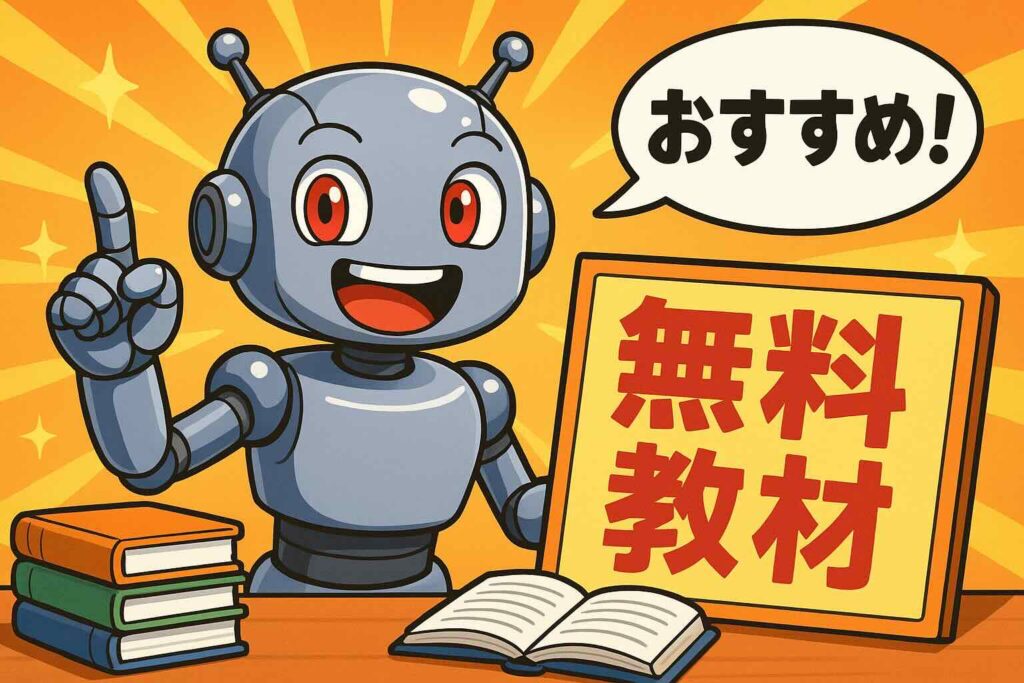 mikanのおすすめ無料教材を紹介するロボット