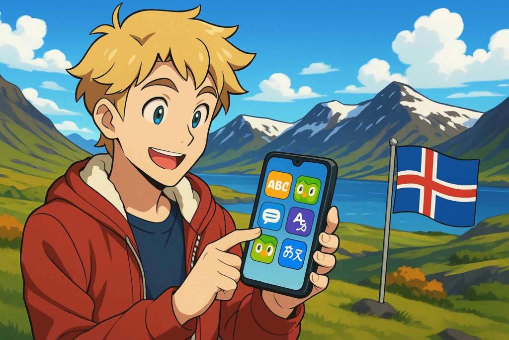 EWA Englishと他の英語アプリを比較している男性