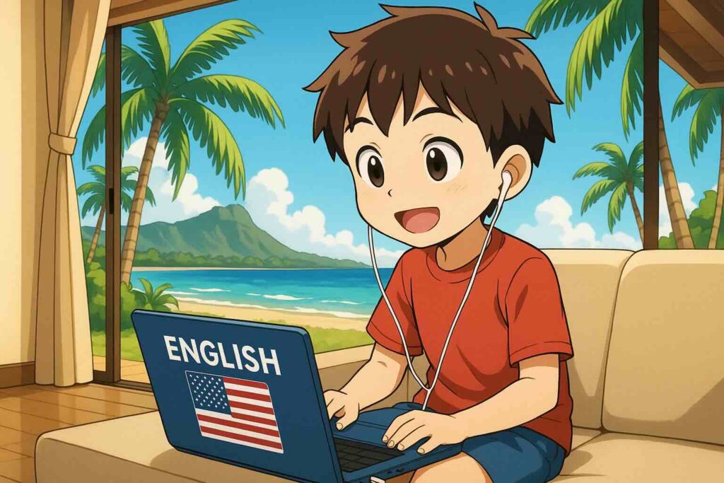 私がイマージョンラーニングをやってみて感じた感想を述べる少年