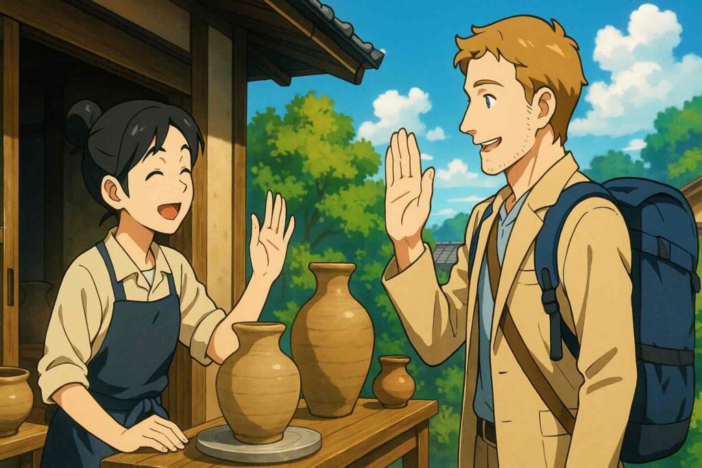 ハロートークにおける会話の終わり方のコツを実践する女性