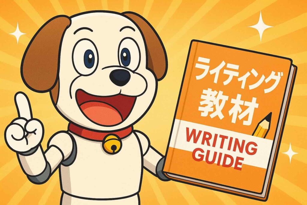 mikanのおすすめライティング教材ベスト3を紹介するロボット