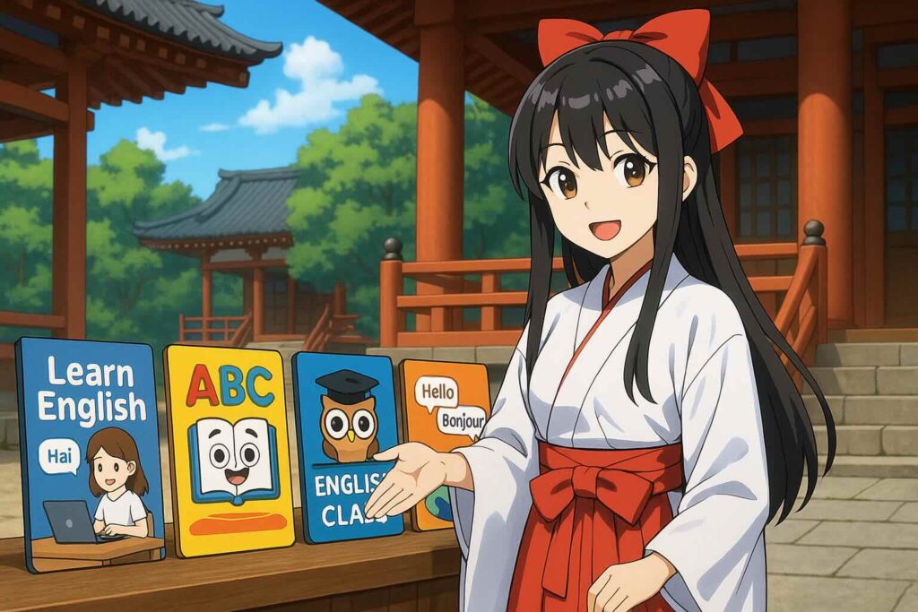 ポケット語学と他のアプリを比較している女性