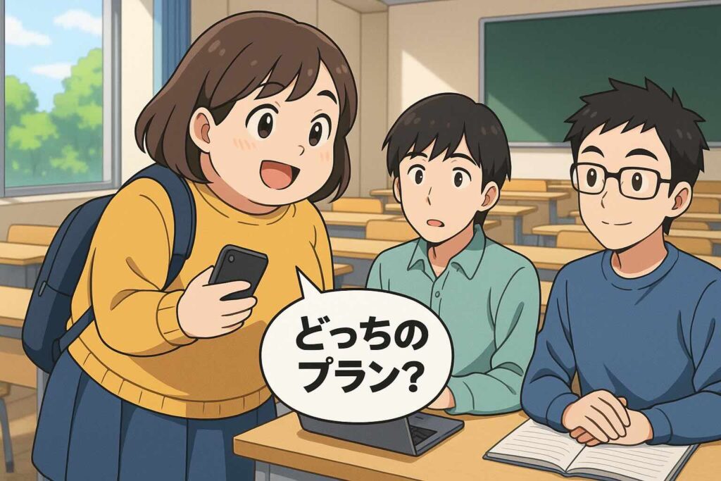 みんなはプレミアムとプレミアムプラスのどっちを使っているのか調べている女子大生