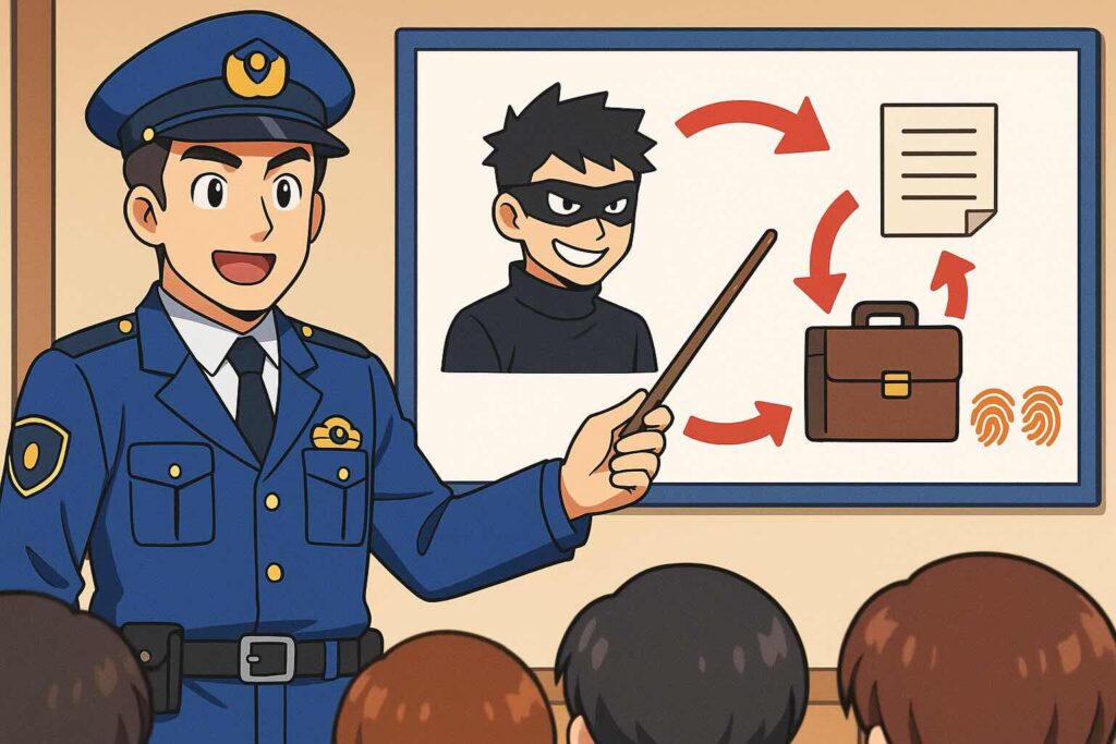 ハロートークにおける他の注意点を説明する警察官