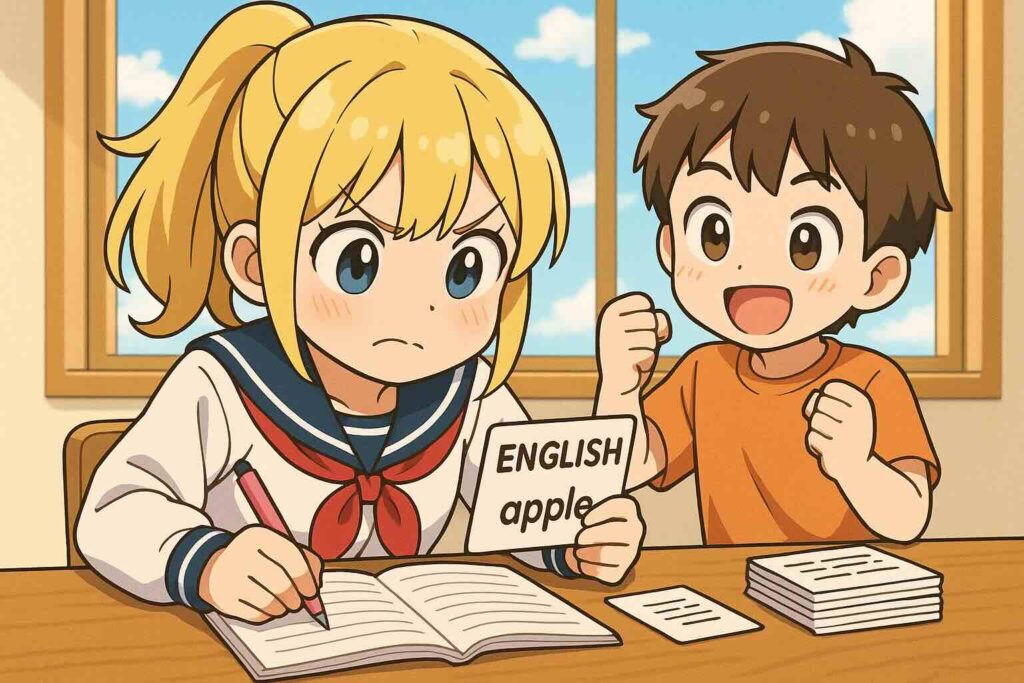 忘却曲線をうまく利用して単語を覚える女子高生