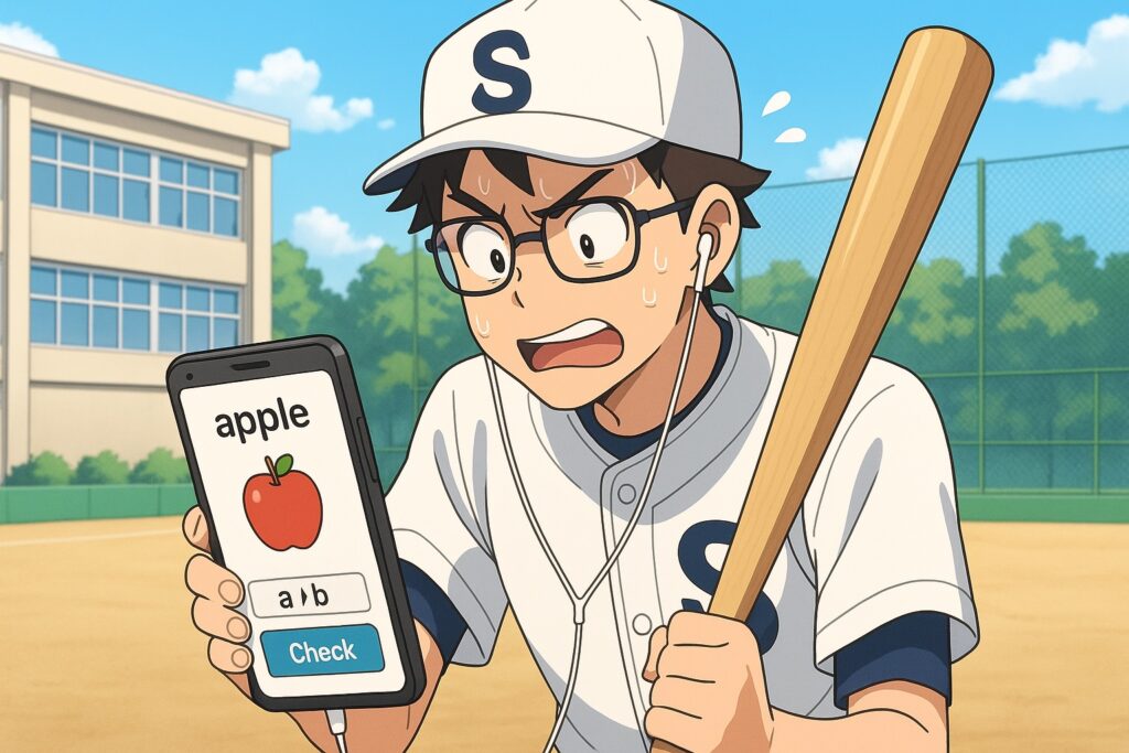 スピークの基本的な使い方を調べる野球部員