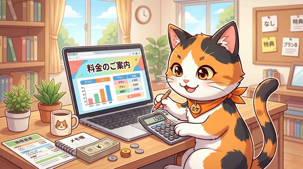 torabitの料金を調べる子猫