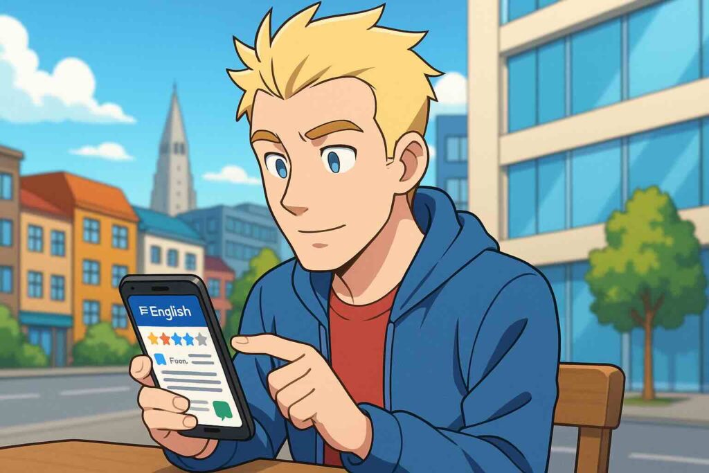 EWA Englishの効果の口コミを調べている男性