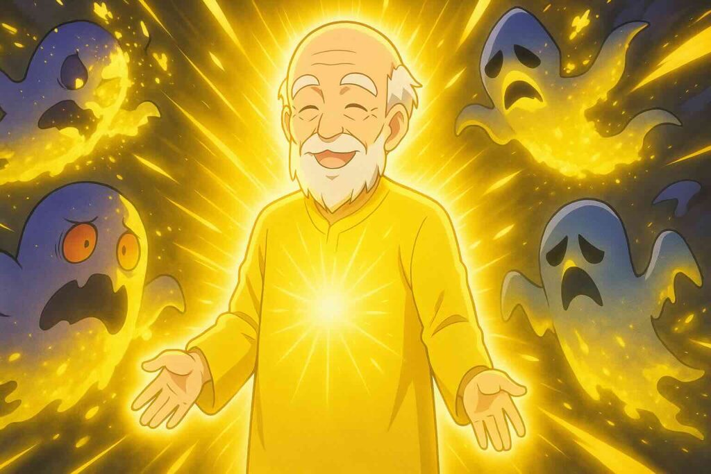 mikanの無料期間を示すおじいちゃん