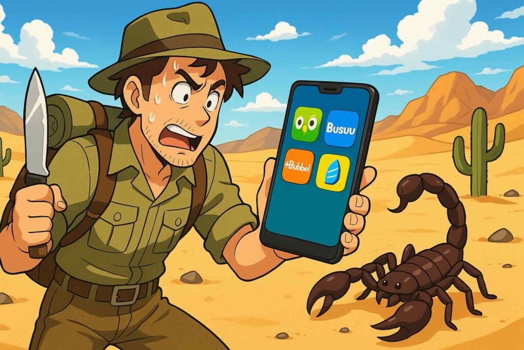 トーキングマラソンと他の英語アプリを比較しているハンター