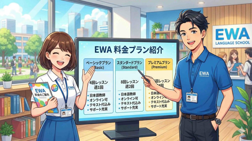 EWAの料金を紹介するスタッフ