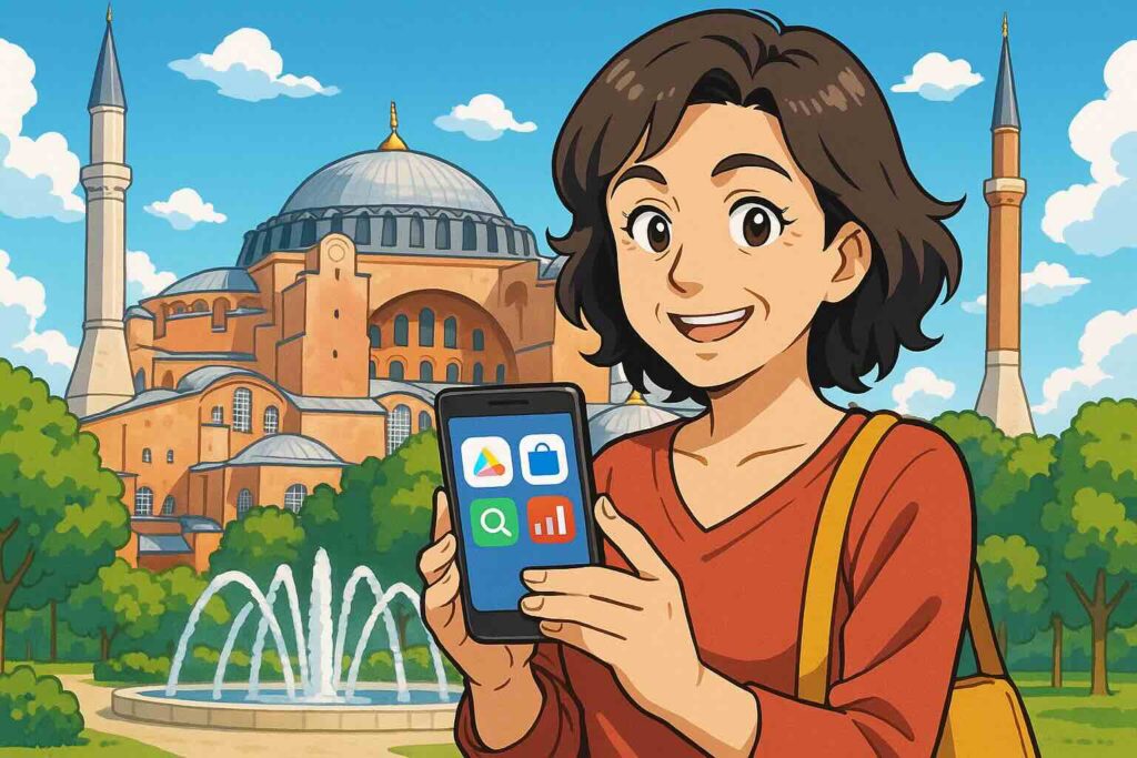 モチタンと他の英語アプリを比較している女性