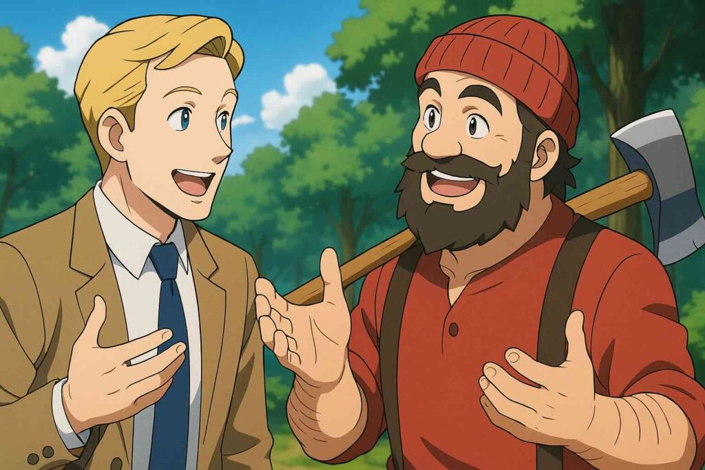 会話におすすめなネタを披露する木こり